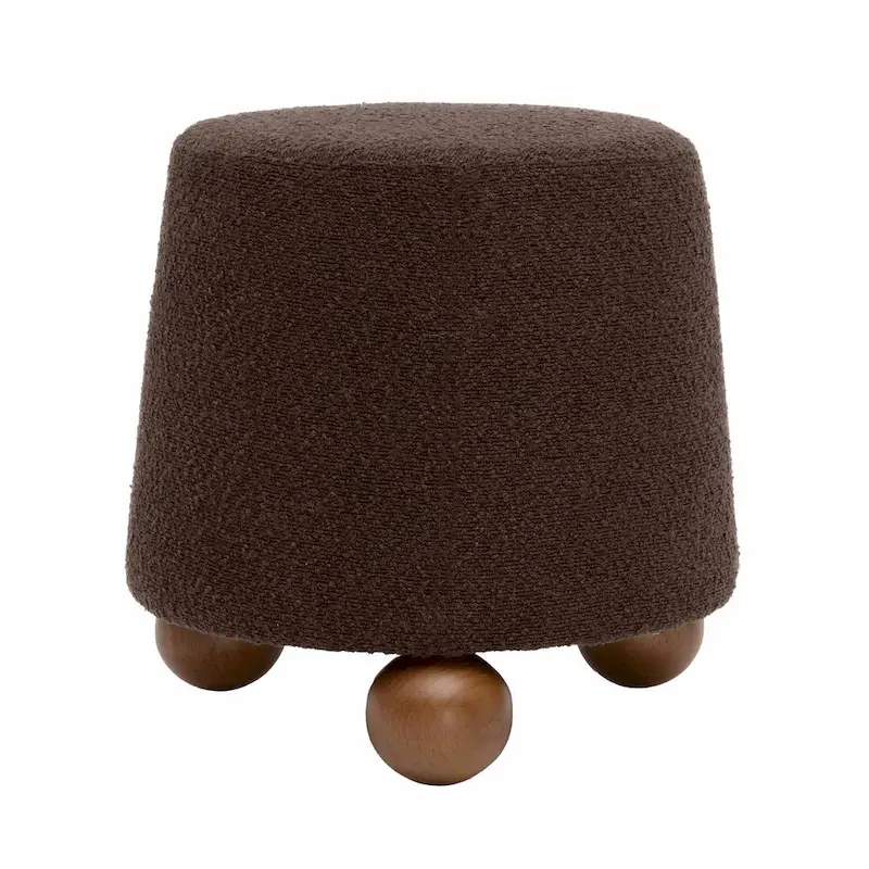 Boucle Upholstered Stool with Solid Wood Legs
