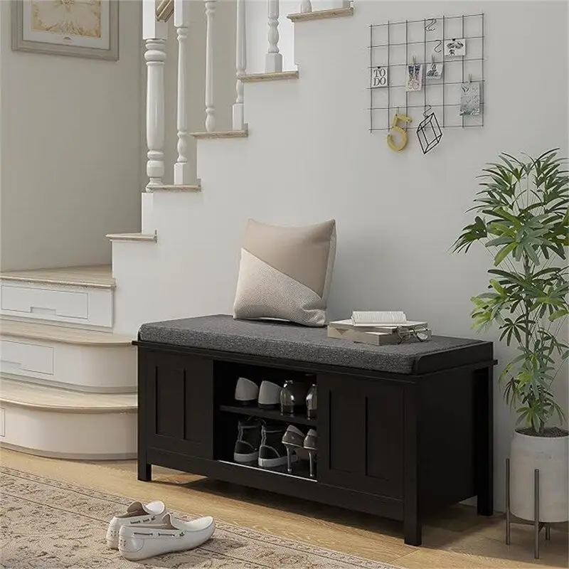 Shoe Bench Storage Ottoman with Sliding Doors - 15.75D x 44W x 19.75H