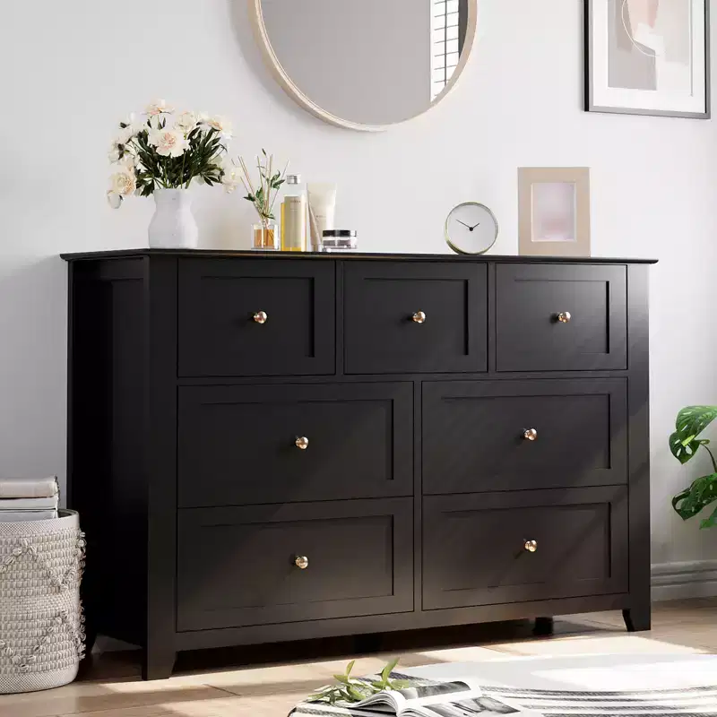 7 Drawer Dresser for Bedroom, 54W Wooden Chest of Drawers with Metal Knobs, Dresser TV Stand, Clothes Storage Organizer for Bedroom,Hallway