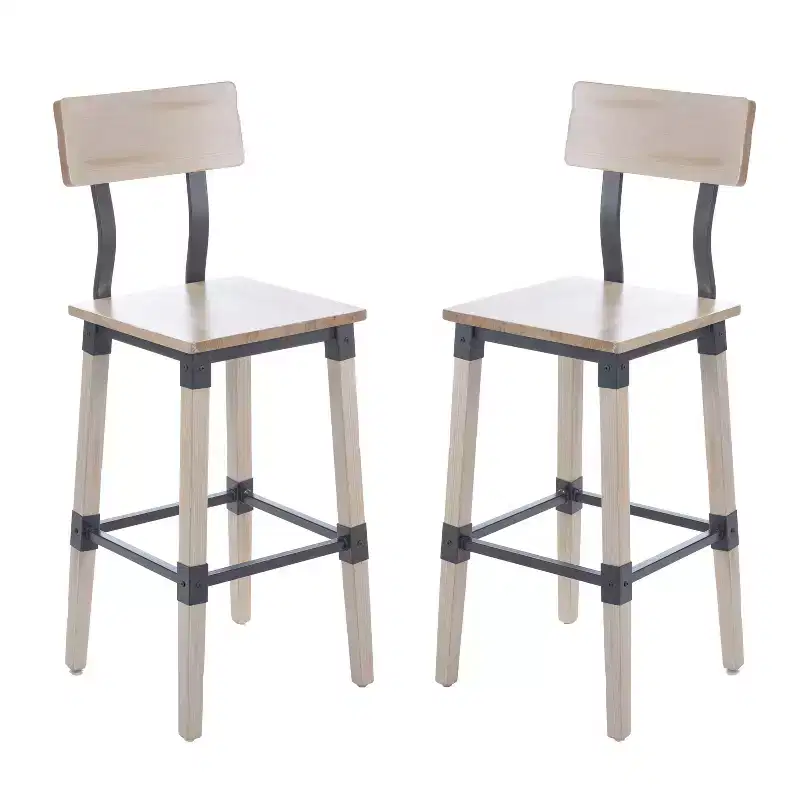 Merrick Lane Bar Height Dining Stools with Steel Supports and Footrest - Set Of 2