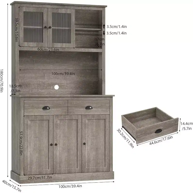 Pantry with Drawers and Adjustable Shelves, 71Tall Freestanding Kitchen Pantry Cabinet with Microwave Stand, Hutch Cabinet