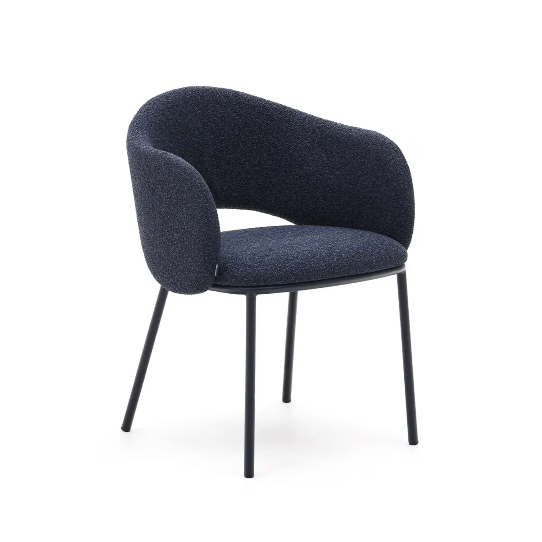 Modern Navy Chenille Dining Chair with High Density Foam and Curved Back for Dining Room