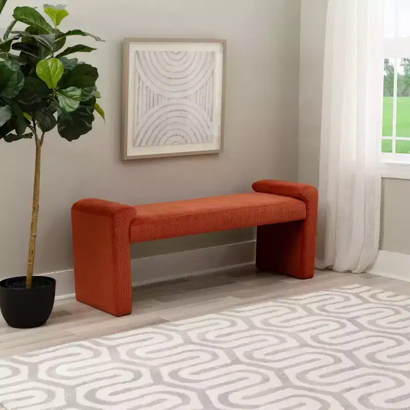 Linon Linn Upholstered Bench Rust Corduroy
