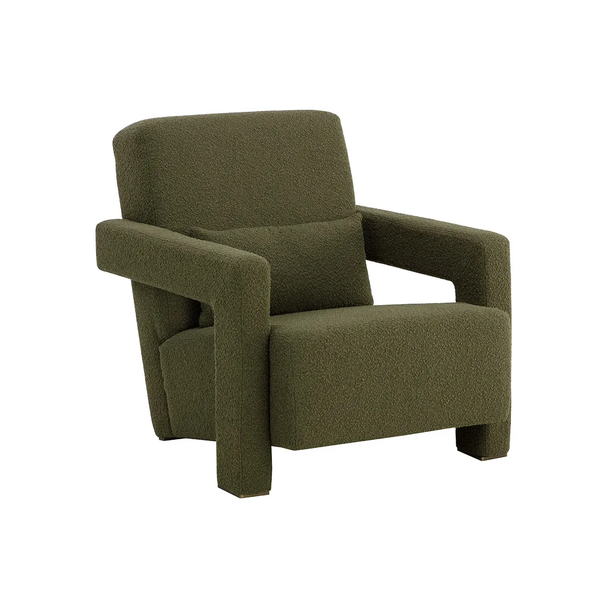 Reclining Boucle & Antique Gold Steel Lounge Chair with Sculpted Arms for Living Room