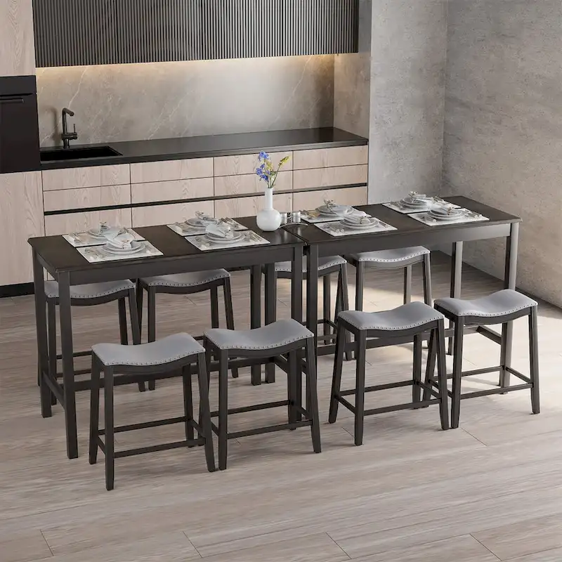 Costway 5PCS Bar Table Set Counter Height Table & Upholstered Saddle