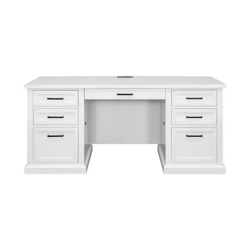 Modern Wood Credenza Desk: Executive Style, Bead Board Panels, USB Ports - Martin Furniture