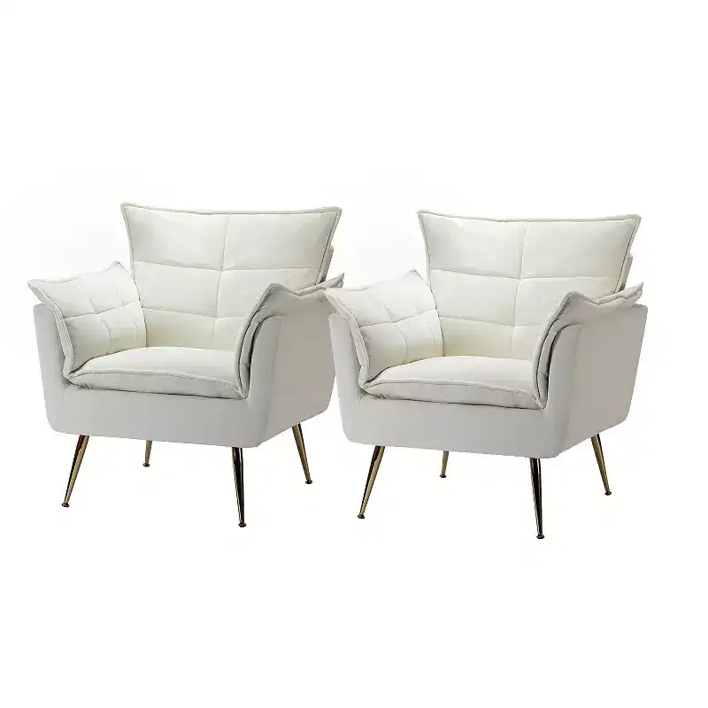 Set of 2 Jonat Contemporary Velvet Wooden Upholstered Armchair with Metal Legs for Bedroom and Living Room| ART OF LIVING DESIGNS