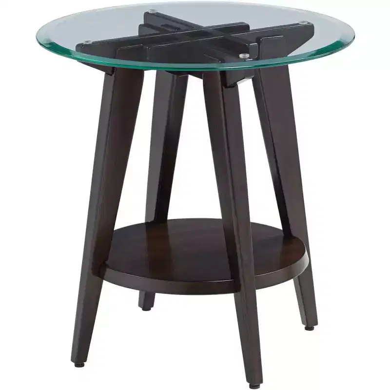 55 Downing Street Farmhouse Wood Round Accent Table 24 Wide with Shelf Dark Brown Tempered Glass Tabletop Living Room Home House