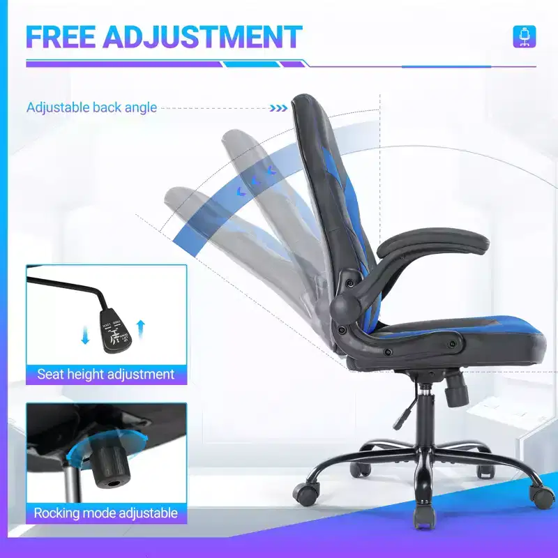 Bestier Gaming Chair, PU Leather Computer Swivel Chair with Lumbar Support, Adjustable Backrest and Flip-up Armrest for Home Office Desk Chair