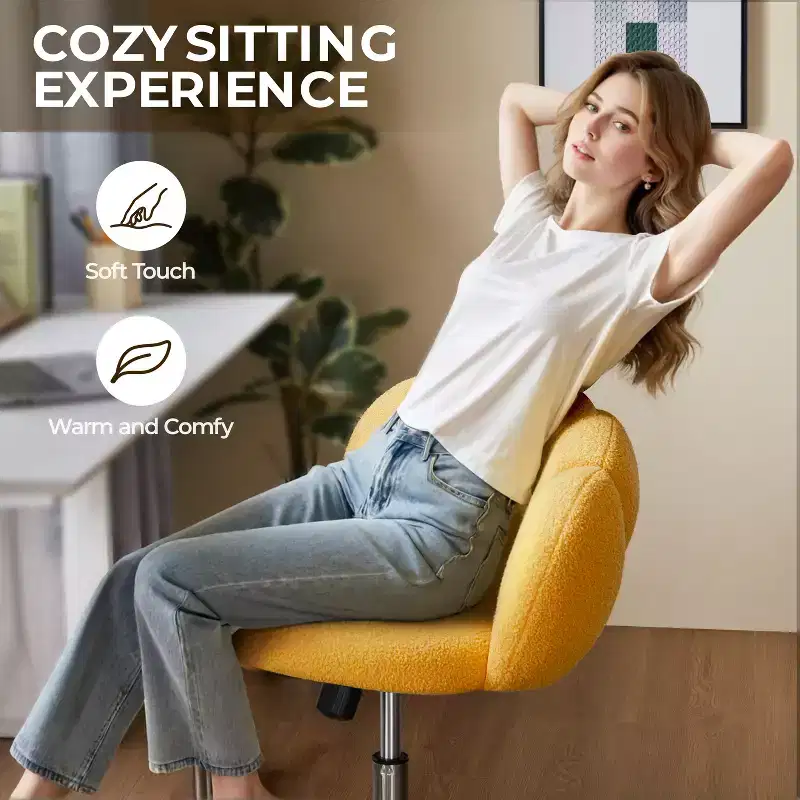 Yaheetech Boucle Upholstered Rolling Makeup Vanity Chair
