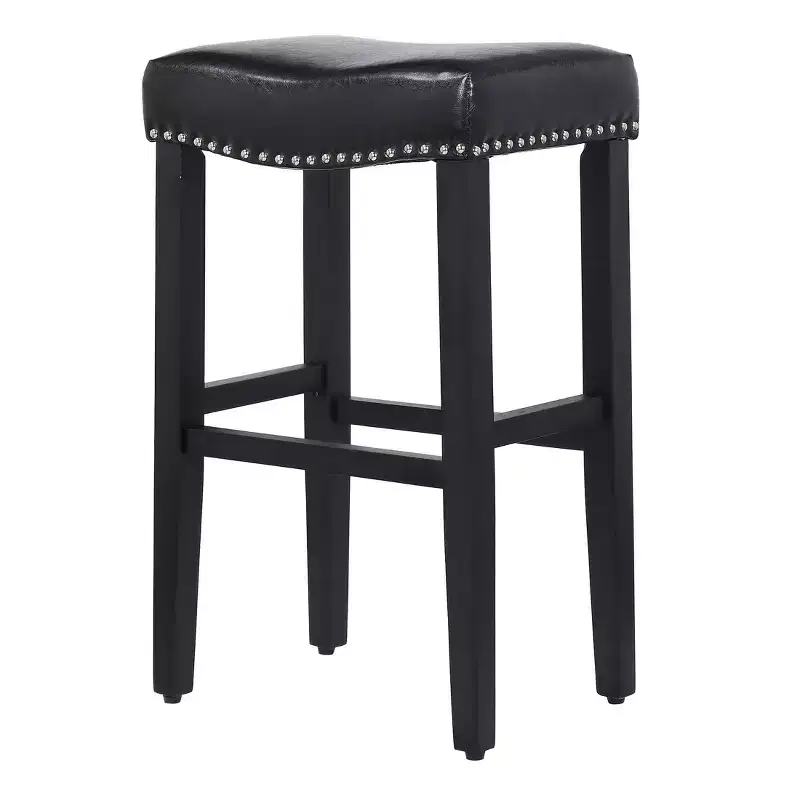 29 Upholstered Saddle Seat Bar Stool (Set of 2), Black/Black