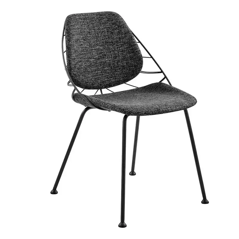 Set of 2 Black Upholstered Fabric Dining Side Chairs, Steel Frame, Armless