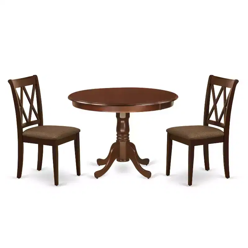 3-Piece Mahogany Finish Solid Wood Top Round Dining Room - Seats 4