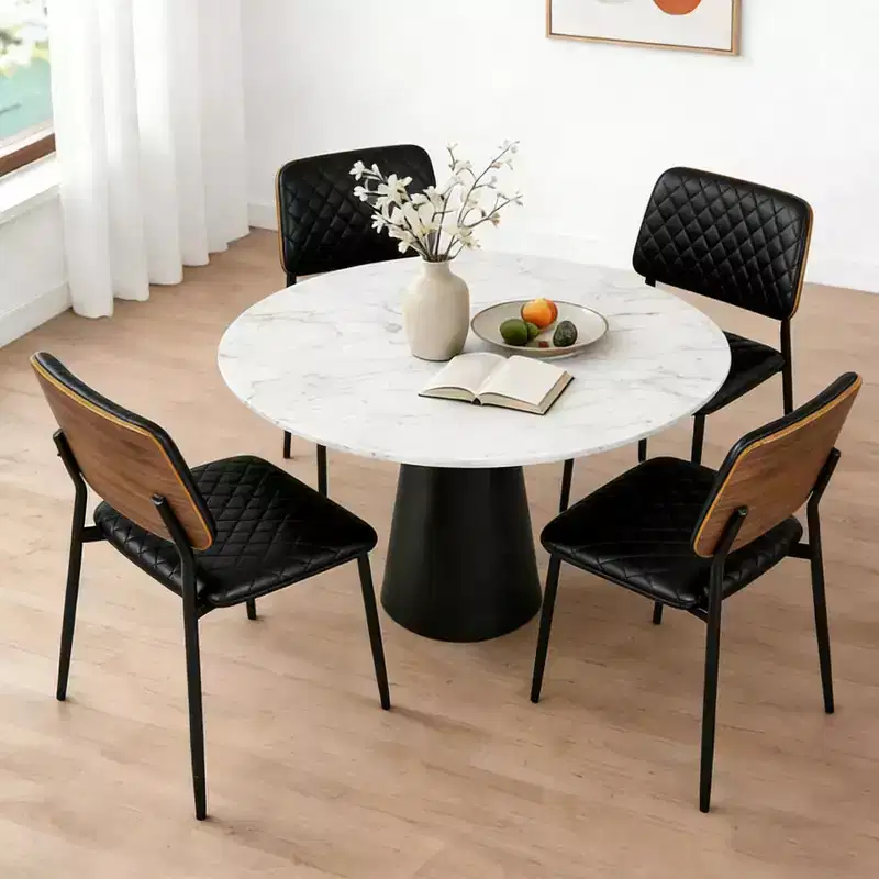TYBOATLE Mid Century Dining Chairs Set of 2, Quilted PU Leather Kitchen Chairs with Bentwood Back, Industrial Upholstered Side Chairs