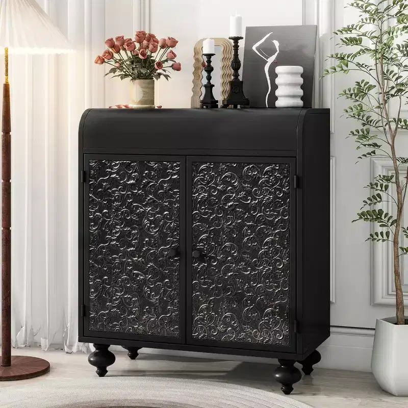 Black 2-Door Accent Cabinet with Gold Accents, 1-Person Assembly