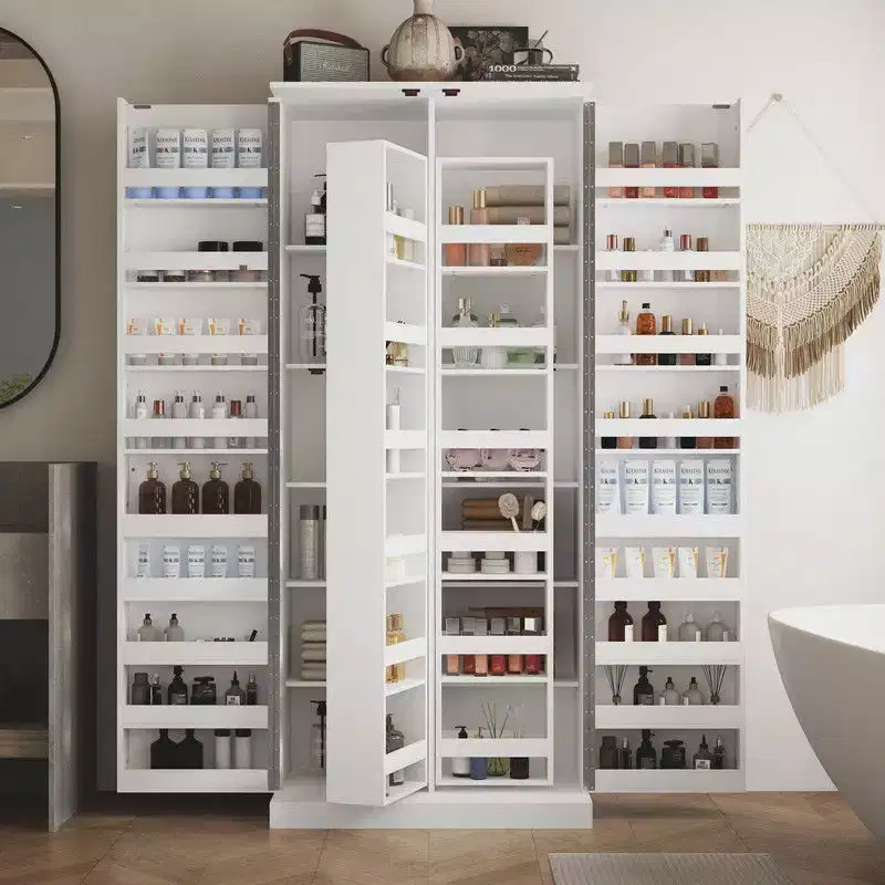 Modern Minimalist Double-Door Vanity Cabinet with Rotating Storage,Makeup Vanity Organizer for Bathroom & Dressing Room