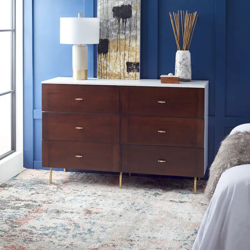 Walnut & White 6-Drawer Dresser, Mid-Century Modern Style