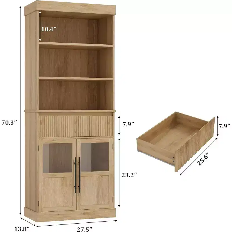 70 Tall Kitchen Pantry Cabinet with Drawer & Glass Doors, Floor Storage Cabinet for Bathroom, Office, Living Room, Dining Room, Entryway