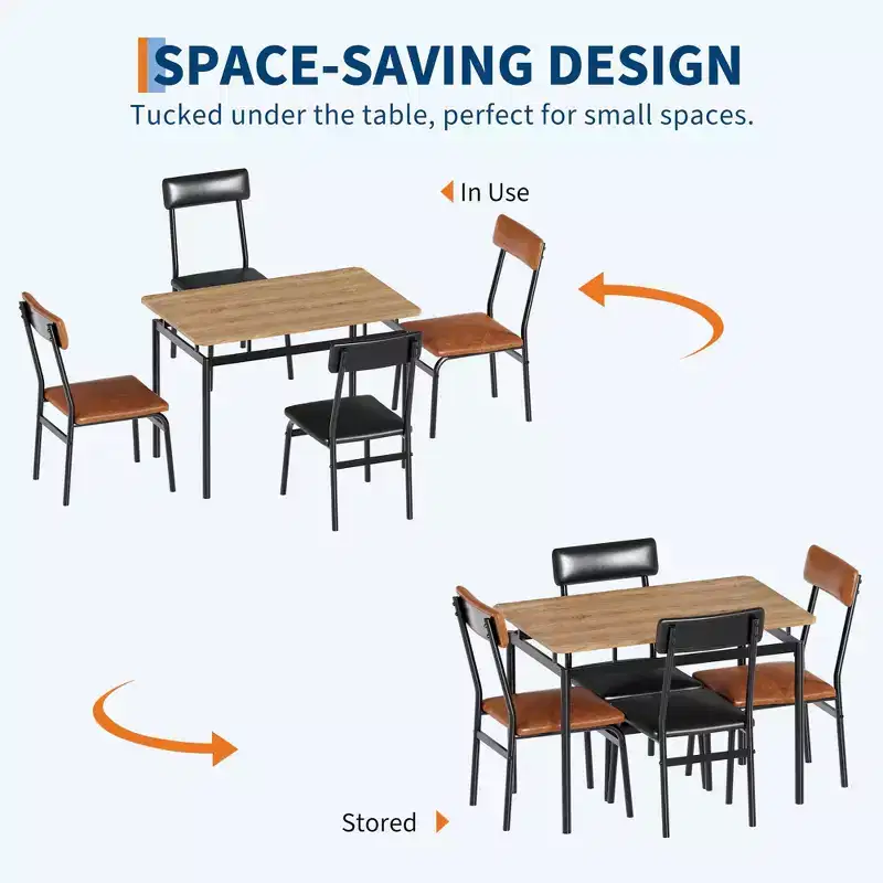 5 Piece Dining Table Set, with 4 PU Upholstered Chair