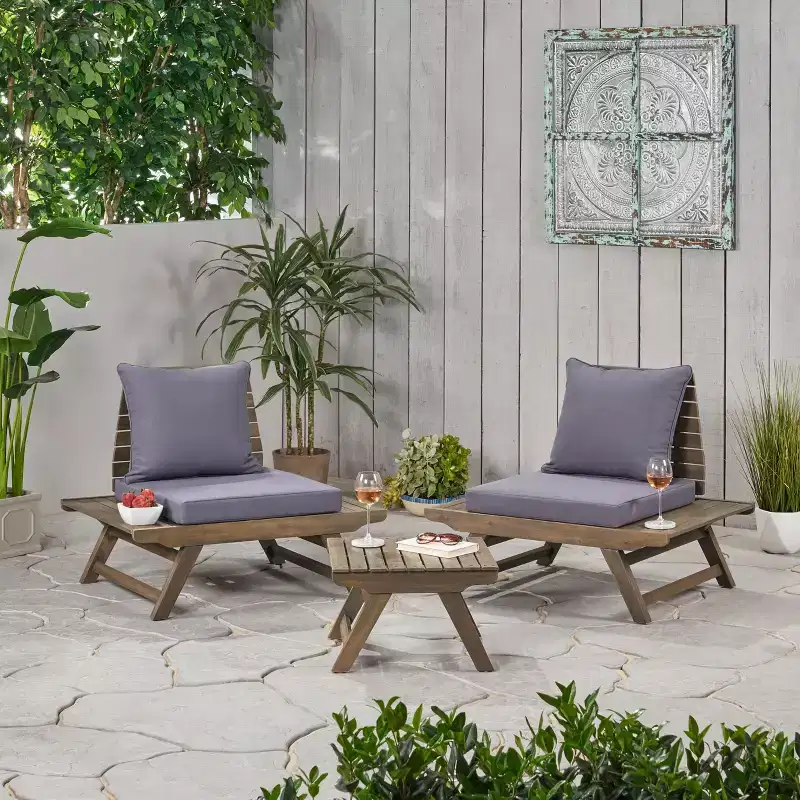 Christopher Knight Home Sedona Outdoor Acacia Wood 3 Piece Chat Set with Cushions