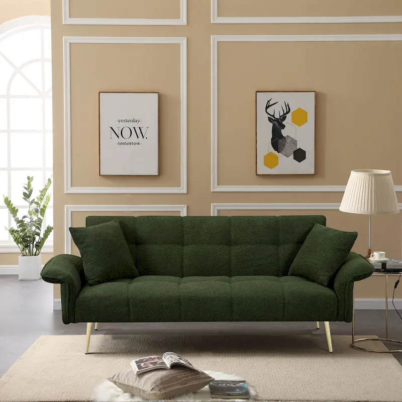 70.1 futon sofa bed, convertible double sofa bed with folding armrests for living rooms and small Spaces