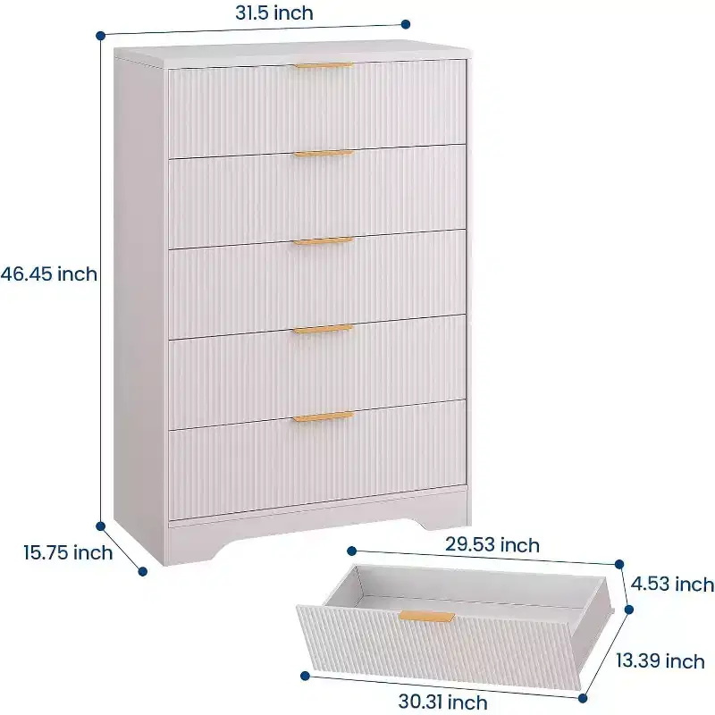 Acekool 4-Drawer Fluted Dresser, Modern Chest of Drawers with Wave Panel, Tall Storage Organizer for Bedroom, Nursery, Living Room, Entryway