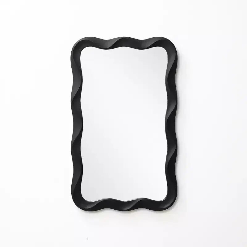 LuxenHome Modern Black MDF Wood Wavy Rectangle Wall Mirror, 35.4 H x 21.65 W Home Decor