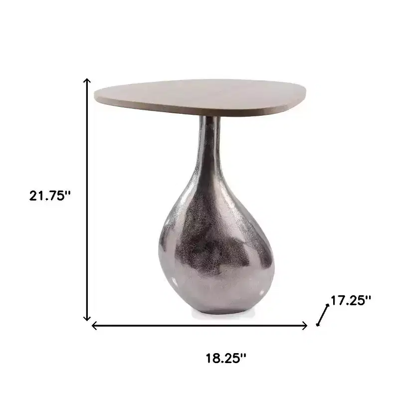 22 Silver And Beige Cast Aluminum And Marble Pedestal End Table
