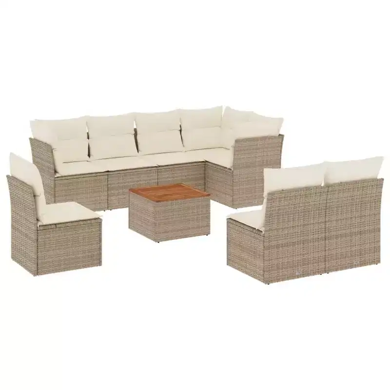 vidaXL Patio Sofa Set with Cushions Outdoor Furniture 9 Piece Poly Rattan