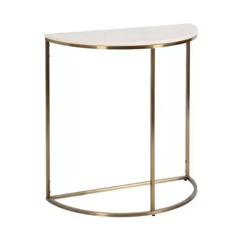 Kate and Laurel Dorrah Half-Circle Marble Console Table, 28x14x30, White