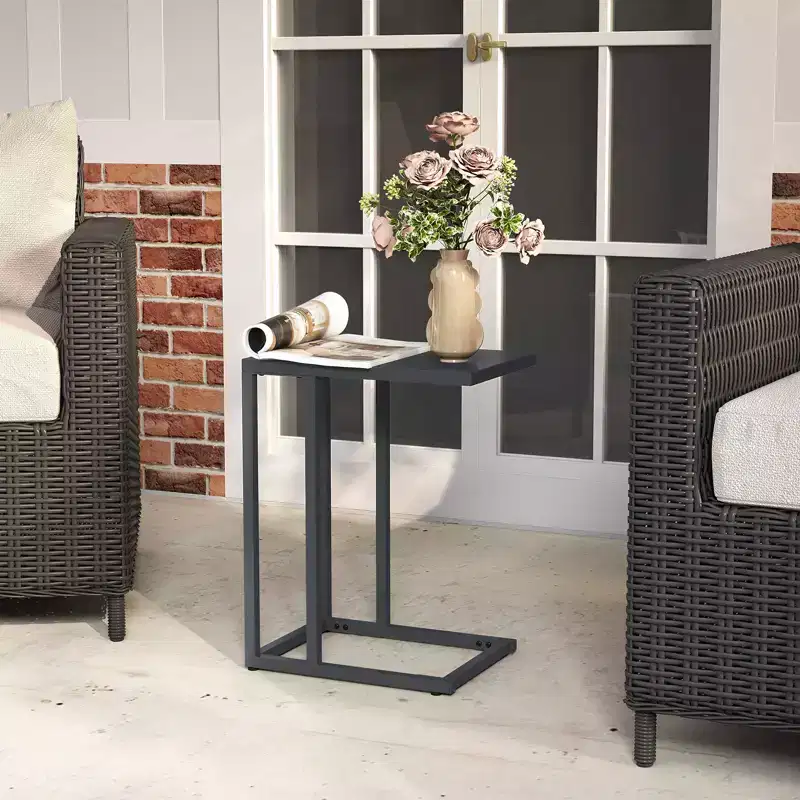 Costway C Shaped End Table Set of 2 w/Metal Frame Sofa Table for Small Space Modern