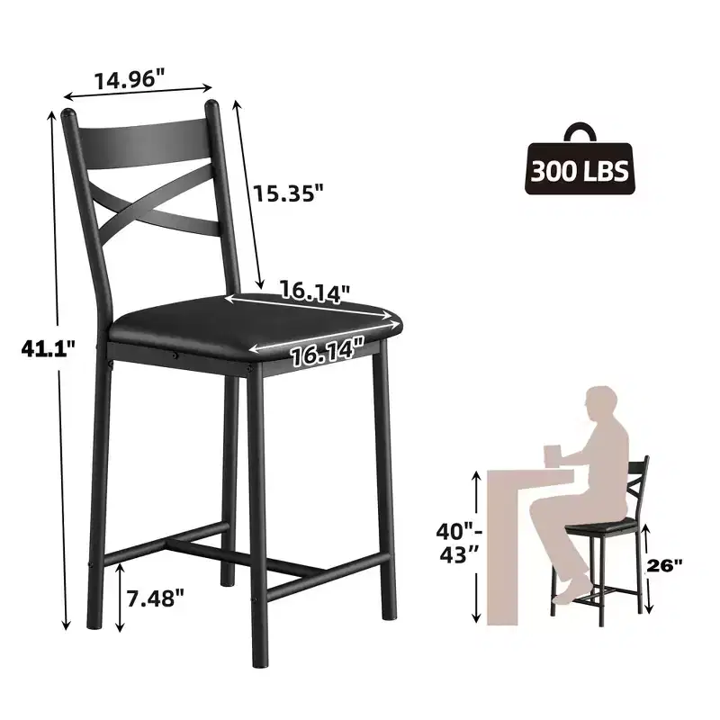 Set of 2 Counter Height Bar Stools, PU Leather Upholstered Seats with X-Back Metal Frame, Stylish Kitchen Island & Dining Room Chairs