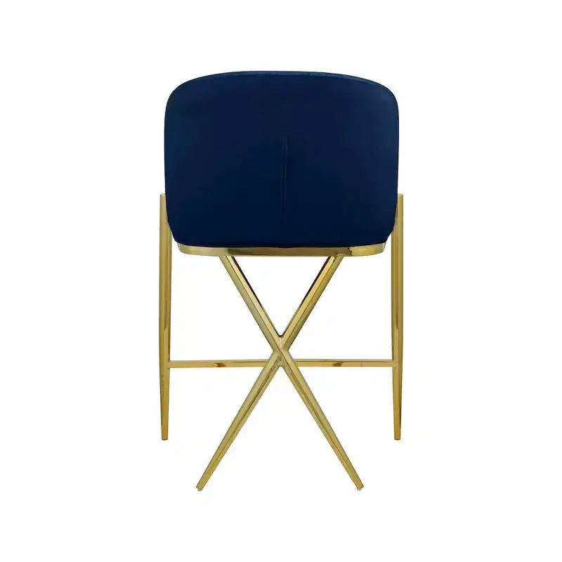 Navy Velvet Counter Stool with Gold Metal Legs & Mid-Back Design