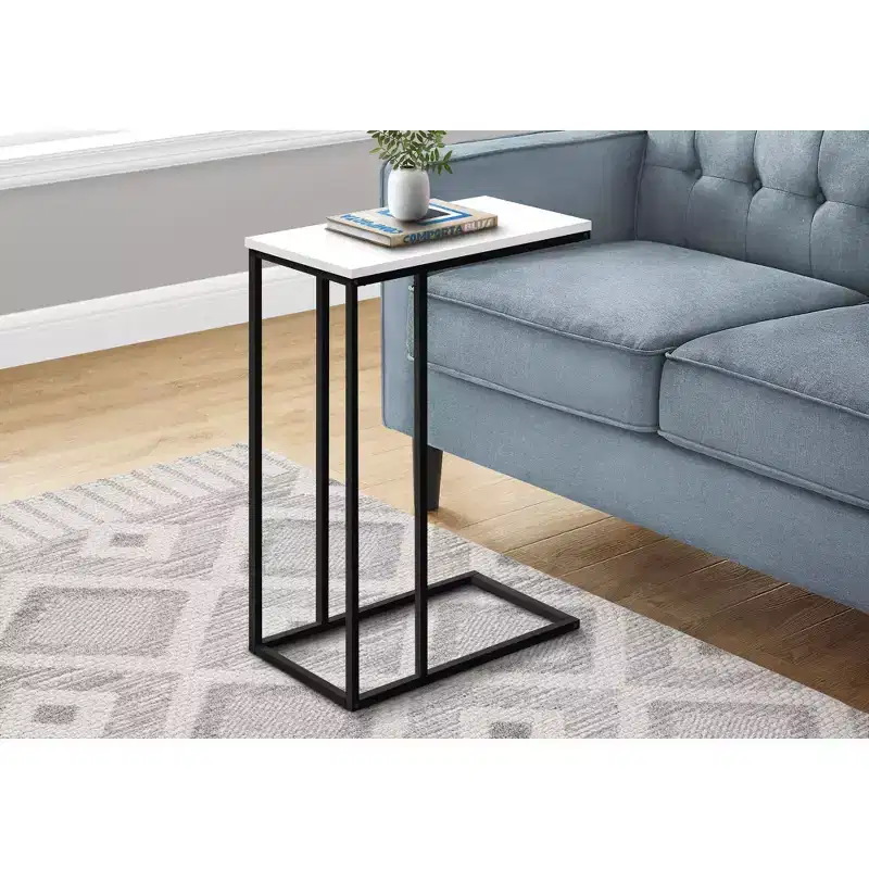 Okak Minimalism C-shaped Side Table with Metal Frame, Modern Tray Tables, Couch Armrest Table for Living Room, Bedroom, Sofa Side