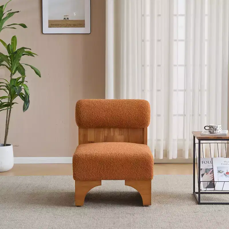 Modern Boucle Lounge Chair with Solid Wood Frame and Rolled Backrest, Soft Upholstery, for Various Rooms
