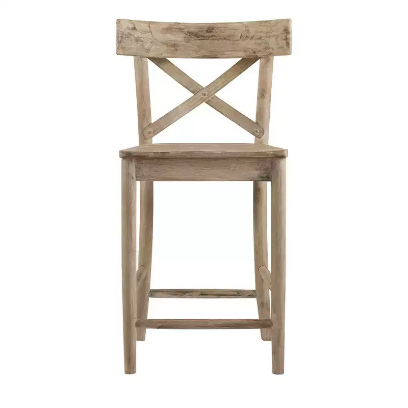 Picket House Furnishings 1pc Keaton Counter Height Barstool Beach: Mid-Century Modern, Acacia Frame, X-Back Design