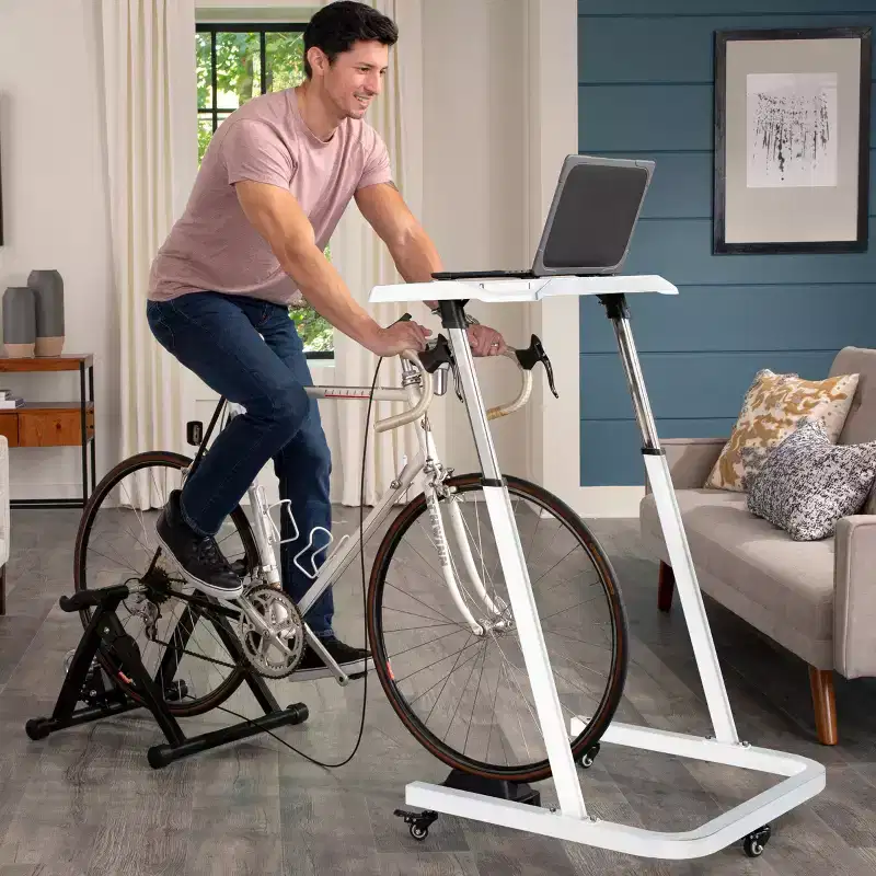 Adjustable Bike Desk Workstation with Wheels, Steel