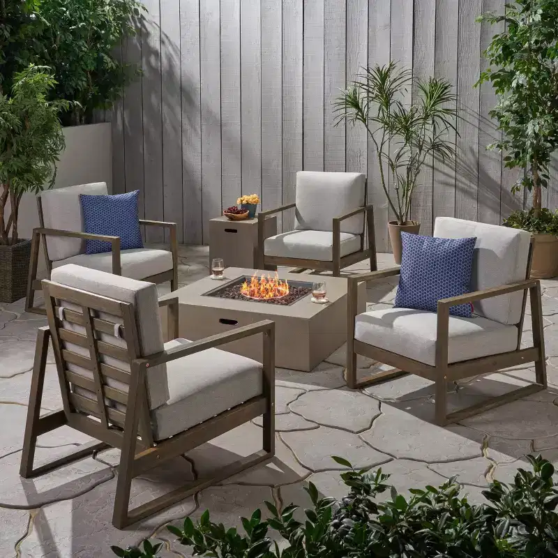 Belgian 6pc Acacia Wood Fire Conversation Set - Christopher Knight Home