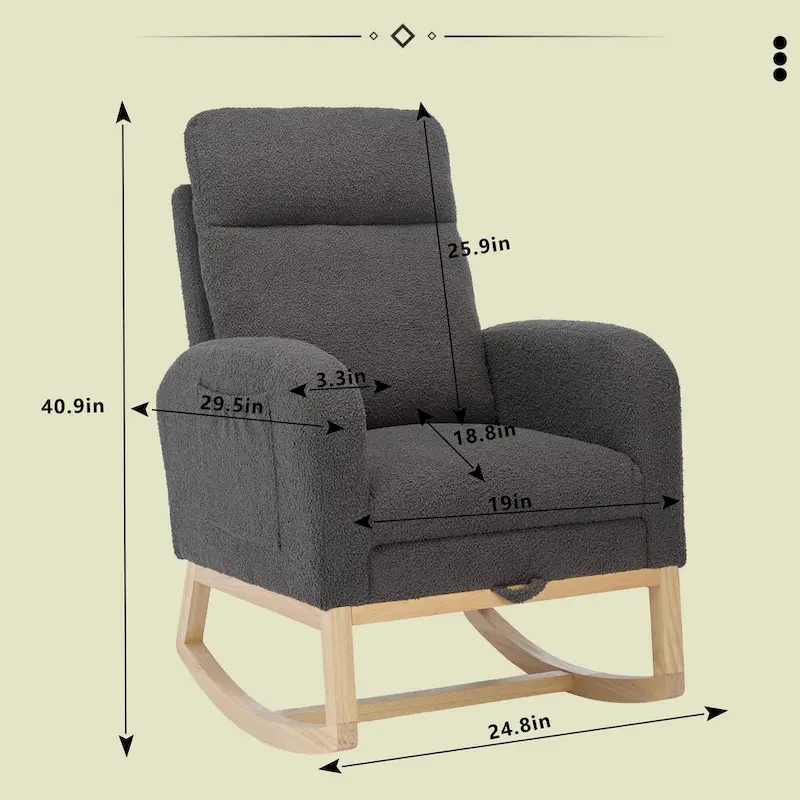 Modern 29.5 High Back Upholstered Rocking Chair with Solid Wood Legs and Adjustable Footrest