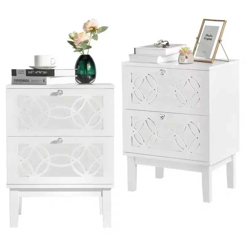 Karl Home 2-Drawer White MDF 17.72in. W Nightstands - Set of 2
