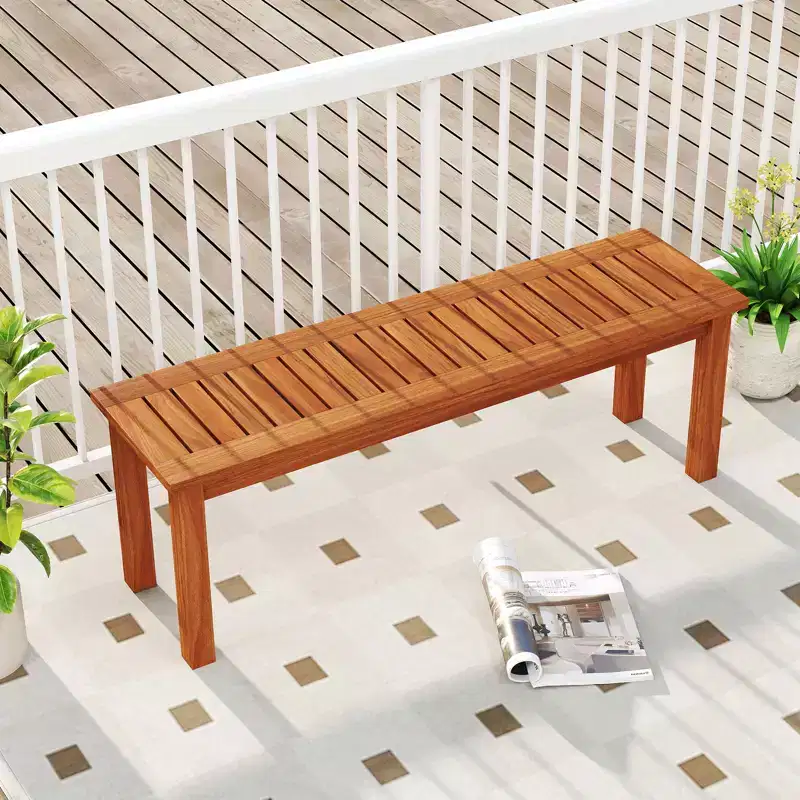 Costway 1/2 PCS 2-Person Outdoor Wood Bench with Slatted Seat, Front Porch Dining Seating Furniture