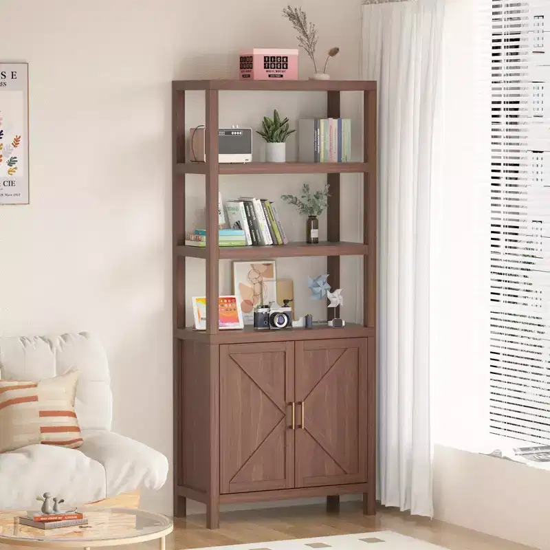 TROPOW Bookshelf Bookcase, 5 Tier Wooden Bookshelf with Doors Cabinet, 71 in Tall Bookcase with Adjustable Shelves,Bookshelves Library Book Storage