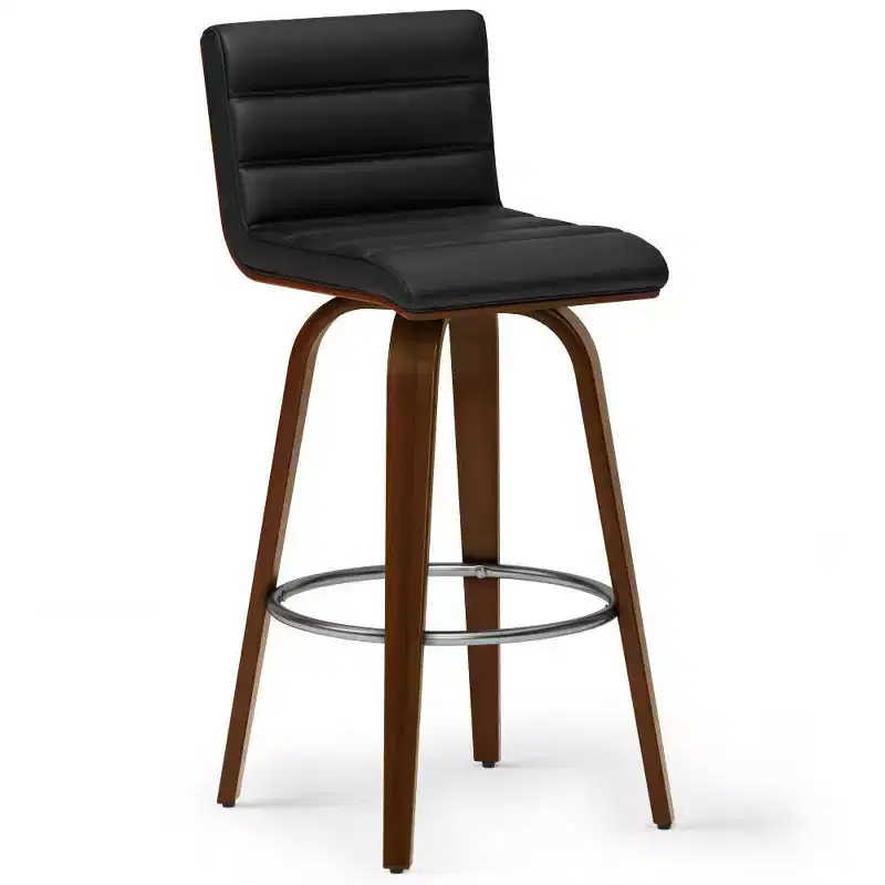 WyndenHall Madigan Barstool Black: Mid-Century Modern, Adjustable Height, Faux Leather Upholstery, Wood & Metal Frame