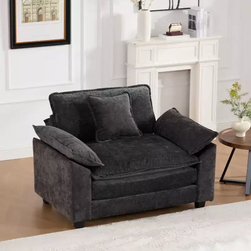 Cloud Sofa Single Seat, Modern Sectional Couch, Comfy Double Layer Upholstered Seat Cushion, Breathable Chenille Fabric