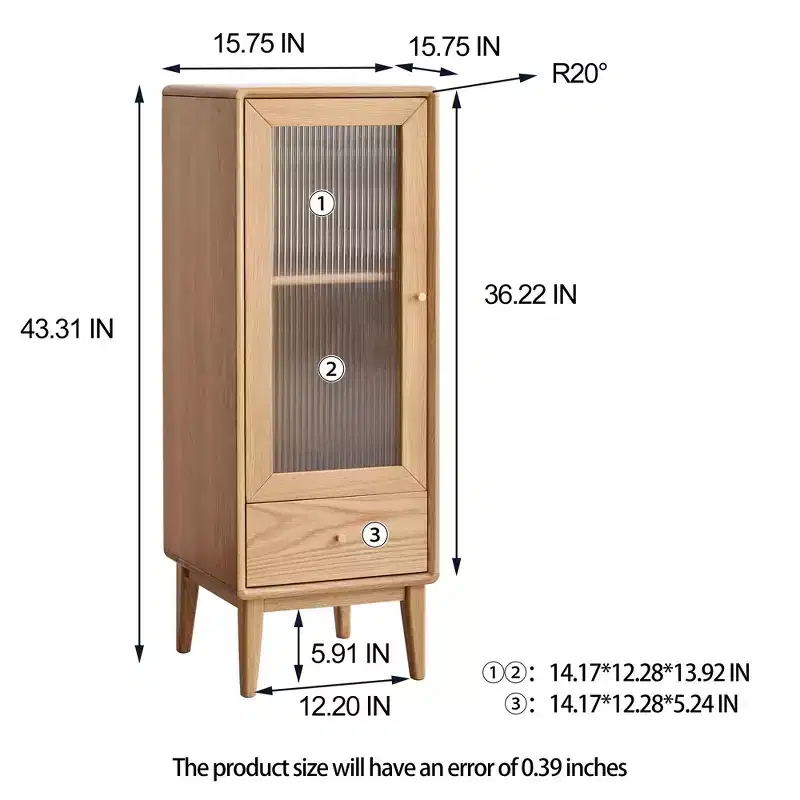 GDFStudio Ren Modern 16 Oak Wood Storage Cabinet with Glass Door and Brass Handle