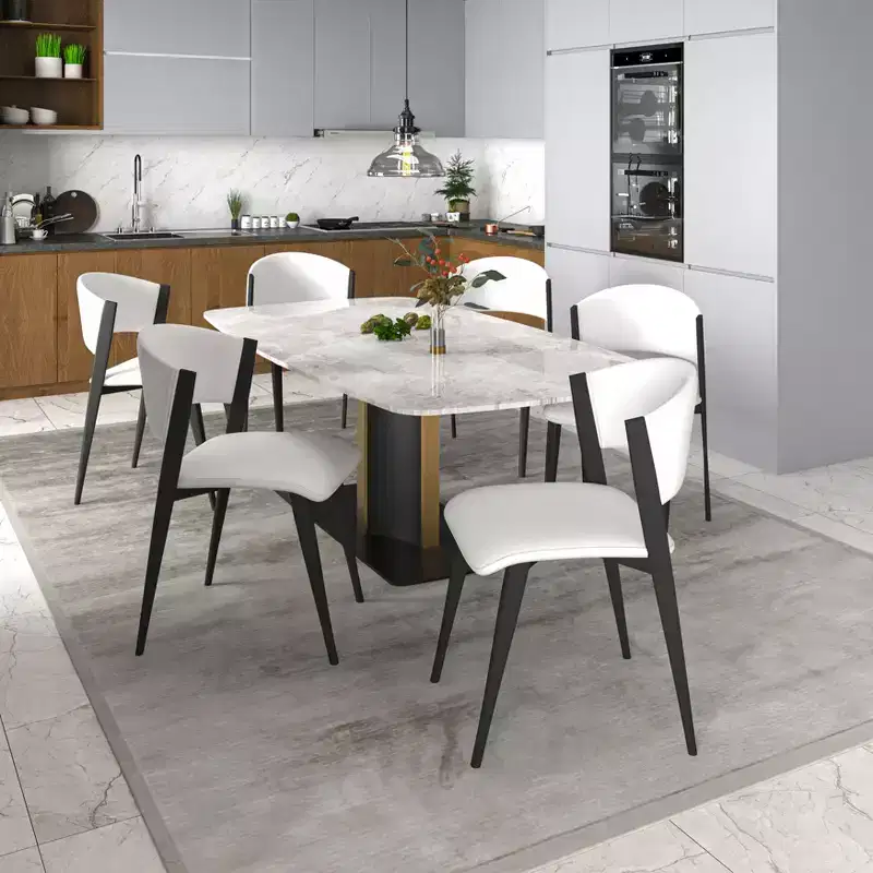 LeisureMod Aspen Series Upholstered Dining Chair in Leather Seats with Black Iron Frame and Legs, Modern Kitchen, Dining Room, Cafe Seating