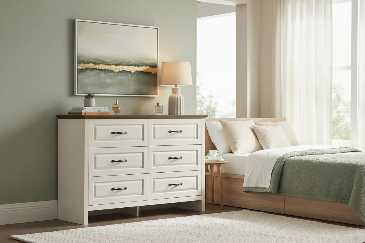 6 Drawer Dresser for Bedroom, 47.2 In with Natural Texture, Large Drawers, Rustic Farmhouse Chest of Drawers for Bedroom, Living Room, Hallway