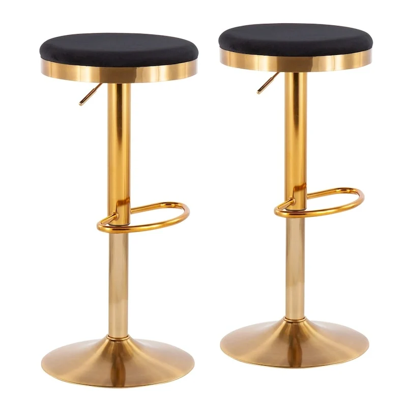Set of 2 Counter Bar Stools | Gold Steel Frame | White Faux Leather | Adjustable Height