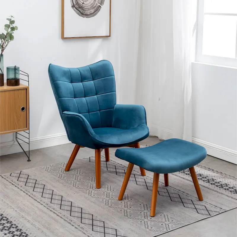 Carson Carrington Aasen Silky Velvet Tufted Accent Chair with Ottoman