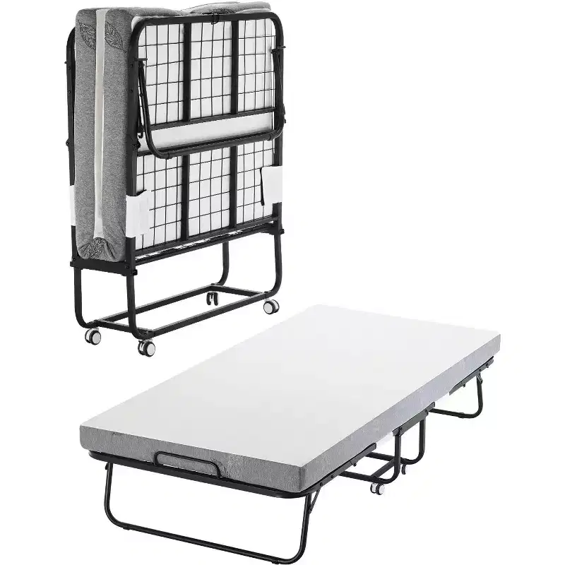 VEVOR Rollaway Bed, 38 in x 75 in Folding Bed with 4 in Mattress, Twin Size Foldable Bed with Sturdy Metal Frame & Memory Foam Mattress